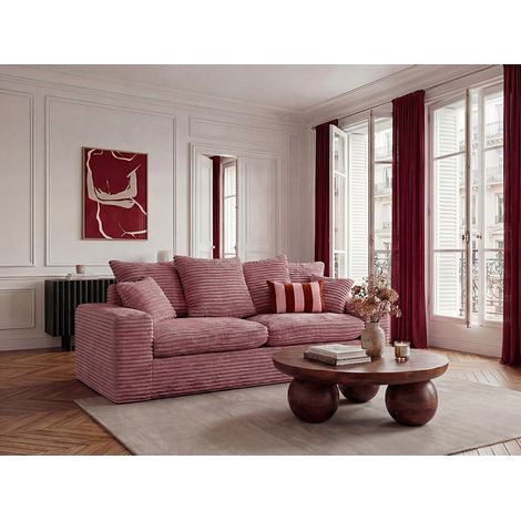 BOBOCHIC - Canapé droit fixe 2 places NEVADA gros côtelé doux   Rose