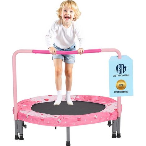 Trampoline Enfant Pliable avec Poignée Mini Trampoline Bébé dès 3 Ans Pliage Rapide 3s Charge 100 kg 95,5 x 75 cm Rouge (1/5)