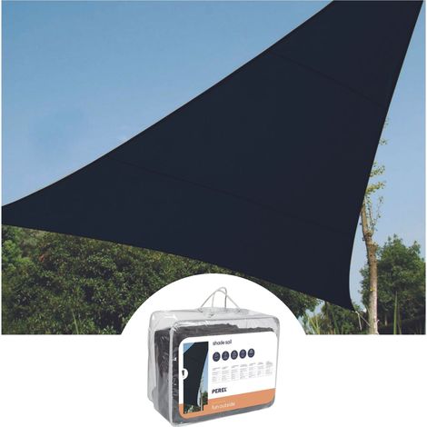 Perel – Voile d'ombrage triangulaire 3.6x3.6m – PEHD 180g/m² respirant – Protection UV 90% – 3 anneaux en acier inoxydable pour installation facile