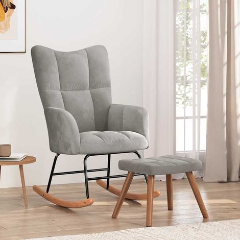 vidaXL Silla mecedora con reposapiés terciopelo gris claro (1/5)