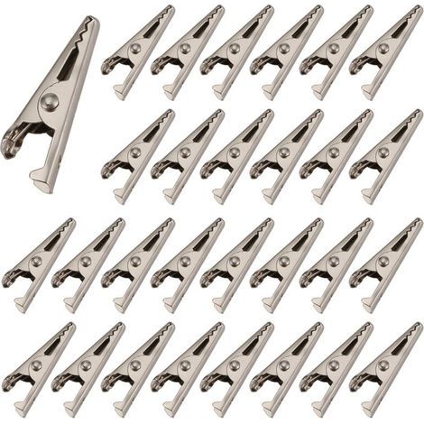 FENOPLASTICA100 Pièces Pinces Crocodiles Miniatures 27mm Métal Nickel Ressort Test Électronique (1/4)