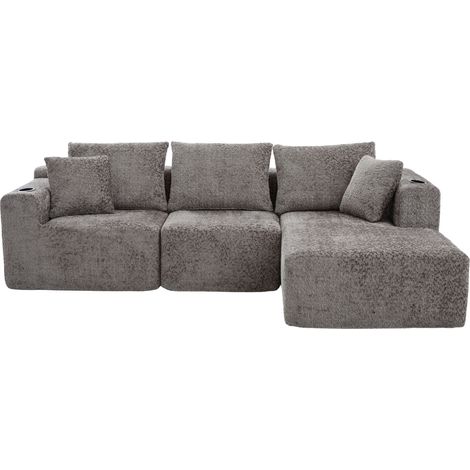Modulares Ecksofa 102" dunkelgrau mit Becherhaltern, tief, ohne Montage (1/5)