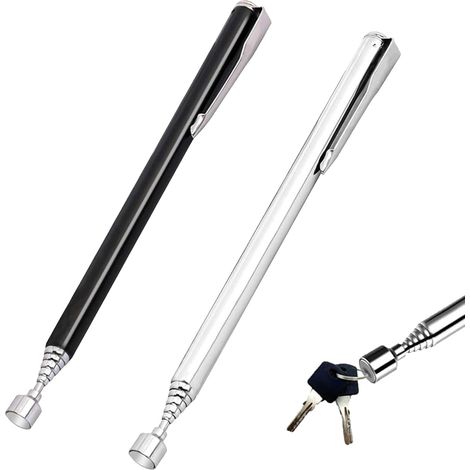 Ensemble de 2 aimants télescopiques, aimant télescopique en acier inoxydable, pince magnétique télescopique, jusqu'à 65 cm, pour vis, écrous, clés et pièces métalliques, robuste avec clip de poche