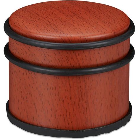 Relaxdays Butoir de porte, pour de lourdes portes & fenêtres, inox & caoutchouc, aspect boisé, ∅ 9,5 cm, marron-rouge
