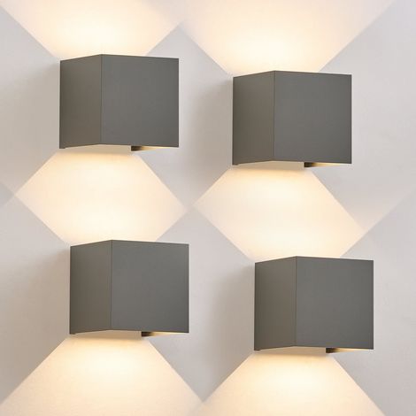 ZMH Applique murale LED Extérieur Lampe - 4 pièces up down Luminaire extérieure 5W Spot mural intérieur Ip65 Etanche Lampe couloir Cage d'escalier ,gris