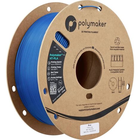 Polymaker PA17004 HT-PLA Filament PLA, HT-PLA résistant à haute température, filament haute vitesse 1.75 mm 1000 g bleu