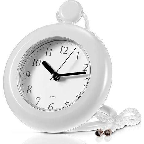 Horloge de salle de bain, horloge murale de douche blanche, résistante à l'eau, avec cadran facile à lire, accessoire de salle de bain et de piscine, avec cordon (1/5)