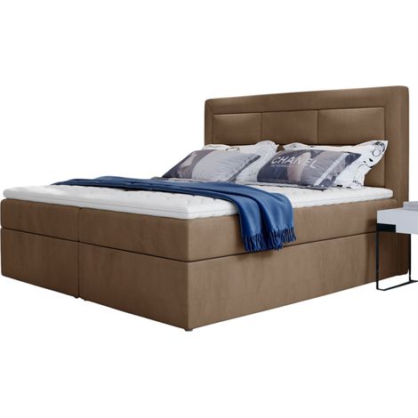 Lit continental velours marron clair Balore-180x200 (1/5)