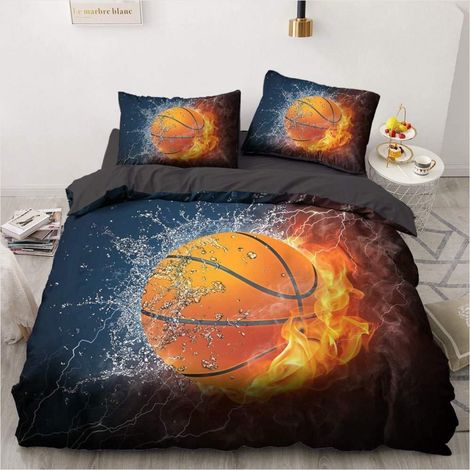 Basketball Bettwäsche 200x200 cm mit Flammen-Design, Mikrofaser, 3-teilig