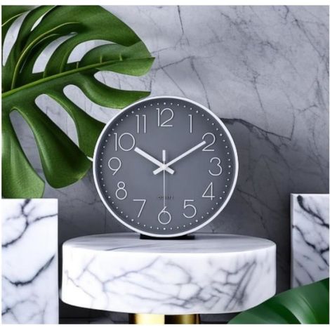 Horloge Murale - 30 Cm - Mouvement Quartz Silencieux - Cadran 3D - Gris Ciment Et Blanc (1/4)