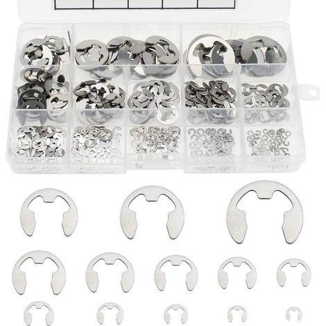 400 Pièces E-Clip Anneau De Retenue Externe Snap Kit Anneau De Circlips Interne en Acier Inoxydable 13 Size M1.5 - M15 Kit Anneau E-Circlip de Assortiment avec Boîte de RangementAec (1/5)