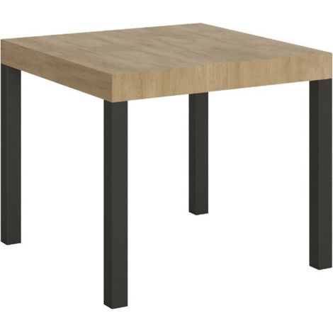 Les Tendances – Table extensible carrée 90/246 cm – 10 personnes – Bois mélaminé et métal anthracite – 3 rallonges incluses – Fabrication italienne