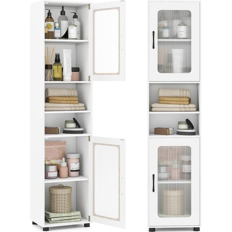 COSTWAY Mobile Da Bagno Armadietto Bagno Salvaspazio Alto Armadietto Da Bagno A Terra Mobiletto Contenitore Ante Traslucide Dispositivi Antiribaltamento Chius (1/5)