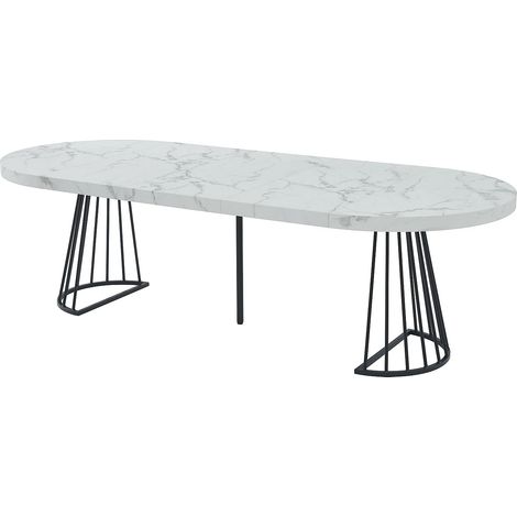 Tavolo da pranzo allungabile da 2 a 12 coperti in MDF e Acciaio Effetto marmo Bianco e Nero - FIRELA
