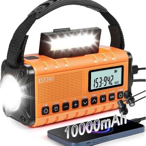 Filiyano – lampe torche orange – Radio d'urgence, alerte météo NOAA, radio AM/FM à manivelle solaire pour la survie, radio alimentée par une batterie (1/5)