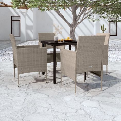 Lot de 5 Ensemble à manger de jardin avec coussins,Ensemble table et chaise,Mobilier de salle à manger Beige/noir HH27668 (1/5)