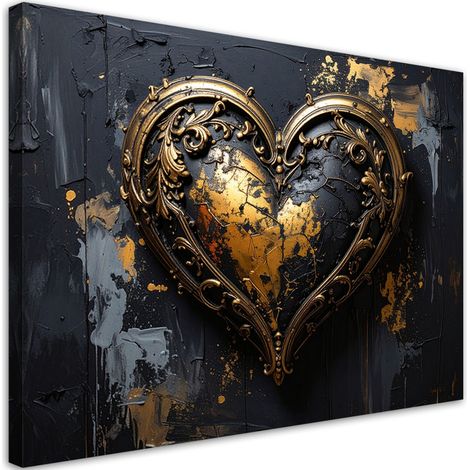 Impresión de Imagen, Corazón 3D negro y dorado, 30x20 (1/5)
