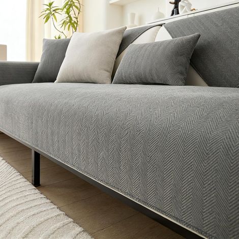 Housse de canapé en chenille antidérapante, protection pour canapé 2 places, imperméable, 90 x 160 cm, grise, toutes saisons (1/5)