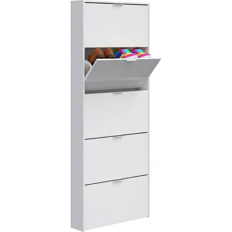 Dmora – Meuble à chaussures moderne 5 portes battantes – Longueur 70cm, largeur 17cm, hauteur 180cm – Panneau mélaminé blanc brillant - 70x17h180