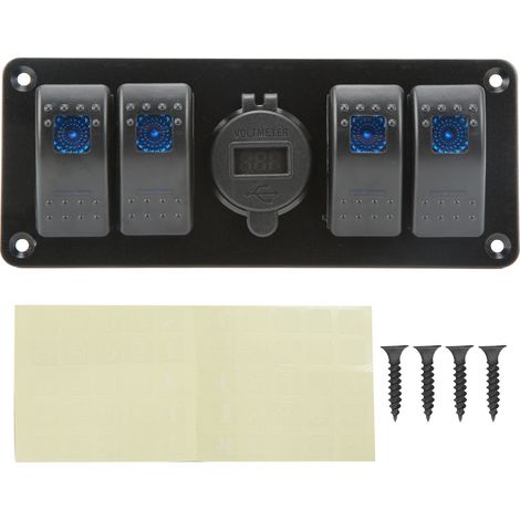 Pannello interruttori combinato 4 in 1, doppio caricatore USB, display LED della tensione, adatto per UTV, ATV, camion, rimorchi, autobus, yacht e barche. (1/4)