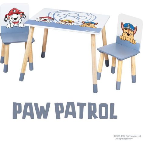 Tisch und 2 Kinderstühle - ROBA - Paw Patrol - Massivholzbeine - Weiß / Himmelblau / Natur