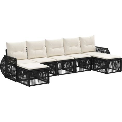 Gartensofa-set 7 pcs Schwarz und Cremeweiß Poly-Rattan vidaXL