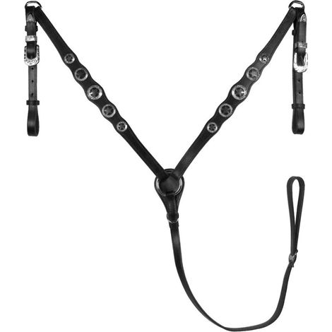 NERO - Pettorale western in cuoio con borchie e fibbie ottonate modello Concho Star