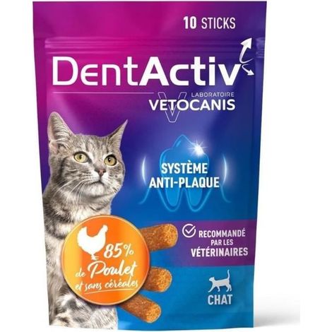DentActiv - 10 Palitos - VETOCANIS - Higiene Bucal con Pollo para Gato