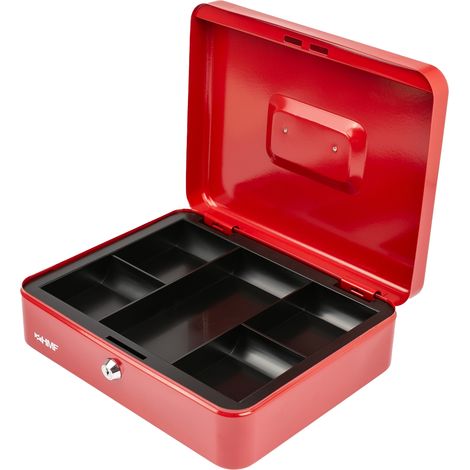 HMF Geldkassette abschließbar, Kasse mit Münzeinsatz, 5 Münzfächer, 30 x 24 x 9 cm, Rot (1/5)