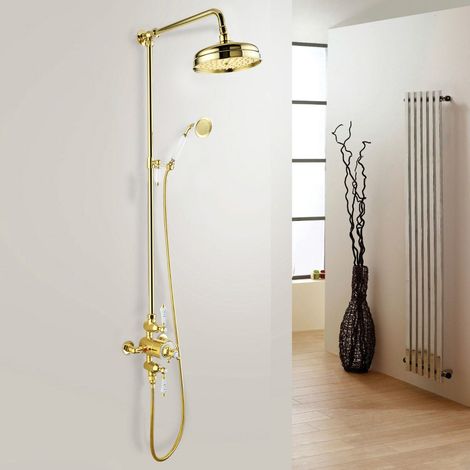 Enora Gold Traditional Exposed Thermostatic Valve, Riser Rail & Round Handset