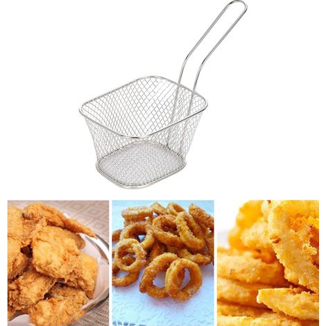 1 panier carré électroplaqué pour frites, mini panier de friture en métal argenté (1/5)