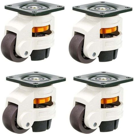 4Pcs Roulettes pour meubles, roue pivotante, roulettes de nivellement rétractable 60F, en alliage nylon et en aluminium, capacité de chargement 250 kg par roulette