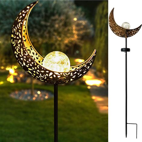 Lampe de jardin solaire - Lune avec globe en verre fissuré - AquaForge (1/5)