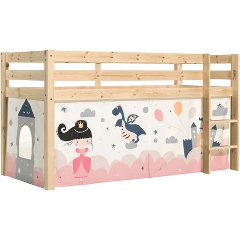 Lit Enfant Surélevé "Pino Princesse Sophie" 90x200cm Naturel (1/2)