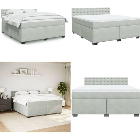 vidaXL Boxspringbett mit Matratze Hellgrau 180x200 cm Samt (1/5)