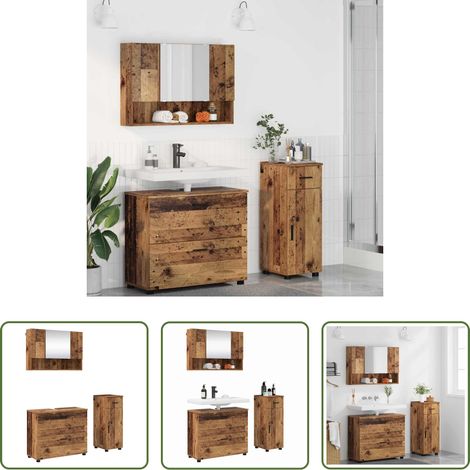 Meubles moderne -  Ensemble de mobilier de salle de bain 3 pcs Bois Ancien (1/5)