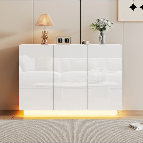 Sideboard 120/40/75 cm in Weiß mit Hochglanzfronten, LED und verstellbaren Einlegeböden (1/5)