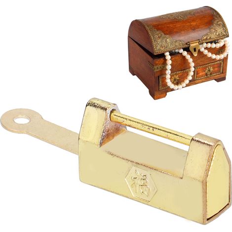 Serrure Vintage Dorée Miniature en Laiton pour Déco Rétro de Boîte en Bois et Armoire