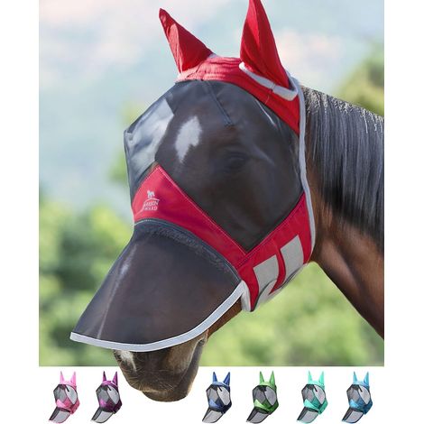 Masque Anti-Mouches Protection Anti-UV Oreilles et Naseaux Rouge Pur-Sang (M) (1/5)