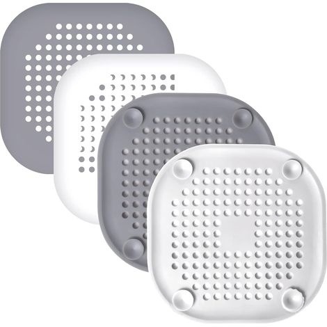 4 Pcs Protection de Drain de Silicone, Filtre Evier avec Ventouse, Filtre de Couverture de Drain de Baignoire, Filtre D'éVier de Cuisine Et Salle de Bain Anti-Colmatage (Gris, Blanche）