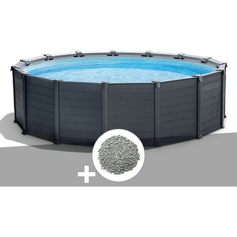 Intex – Piscine tubulaire ronde 4,78 m – Hauteur 1,24 m – Volume 16,80 m³ – Filtration à sable incluse – 10 kg de zéolite