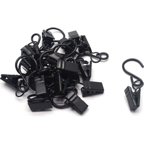 Accesorios para cortinas: Clips para barras de cortina, ganchos para colgar, paquete de 20 piezas --Crezuo