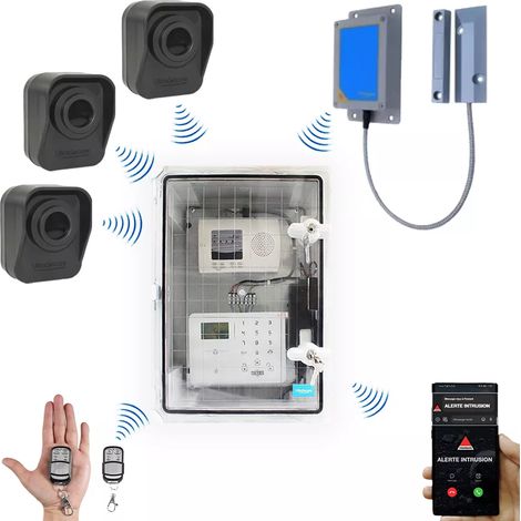 Kit "hangar agricole" - Point d'alerte GSM 4G IP65 + 3 détecteurs de mouvement à piles + 1 d'ouverture (DA600+/KP) (1/5)
