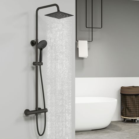Sky Bathroom Square Thermostatic Shower Kit with Adjustable Handset - Matt Black (1/5)