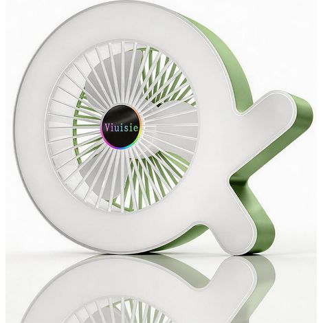 Ventilateur De Table 2-en-1 Avec Lumière Rvb Et Batterie Rechargeable 2000mah, USB-C, 3 Vitesses, 5 Modes D'éclairage, Portable Pour Maison, Bureau, Camping, Camping-car (Vert) (1/5)