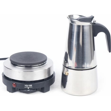 Espressokocher, 220V Edelstahl Elektrisch Kaffeekanne 6 Tassen Espressokanne, 300 ml Mokkakocher Kaffeebereiter Moka Espressokännchen mit Elektroherd, Spülmaschinengeeignet (6 Tassen 300ml)
