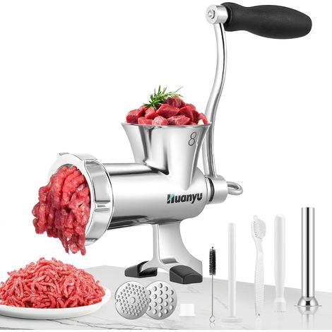 Stainless Steel Manual Meat Grinder and Sausage Machine - Dishwasher Safe Vegetable Cutter - Size 8 (1/5)