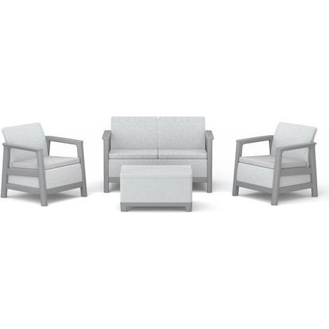 Salon bas de jardin - Résine - 4 places- Keter - Scandi Linea - Table coffre - Imitation canage gris clair et structure gris perle (1/5)