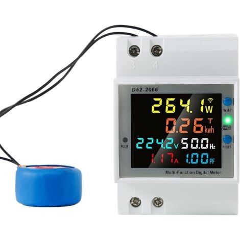 Compteur électrique monophasé, AC40-300V 100A 6 en 1 Compteur électrique intelligent WiFi sur rail DIN Compteur d'énergie intelligent avec CT externe (1/5)