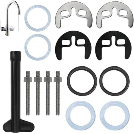 Kit de fixation pour robinet monobloc 13 pièces, rondelle de réparation pour robinet double trou avec collier, boulon et clé à tube ou support de fixation pour robinet de lavabo et évier de remplaceme